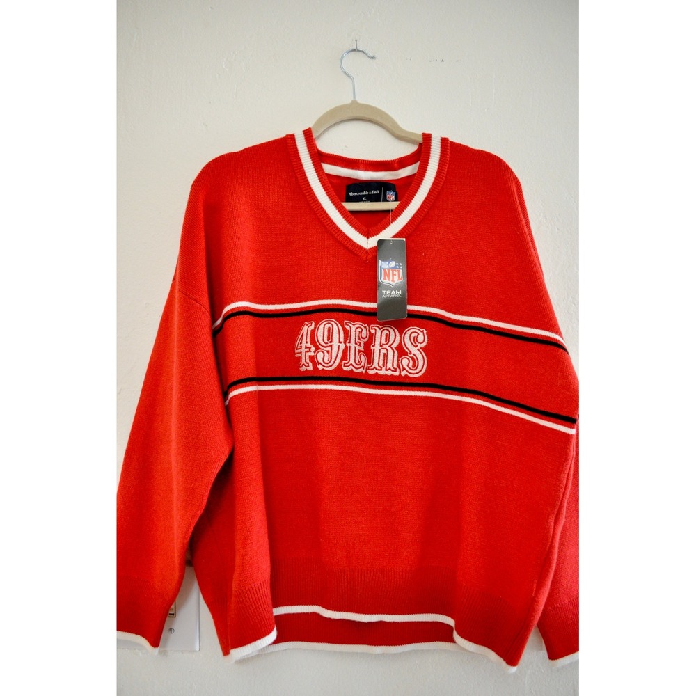 Abercrombie & Fitch NFL San‎ Francisco 49ers V-Neck Knit Sweater Red Mens XL New